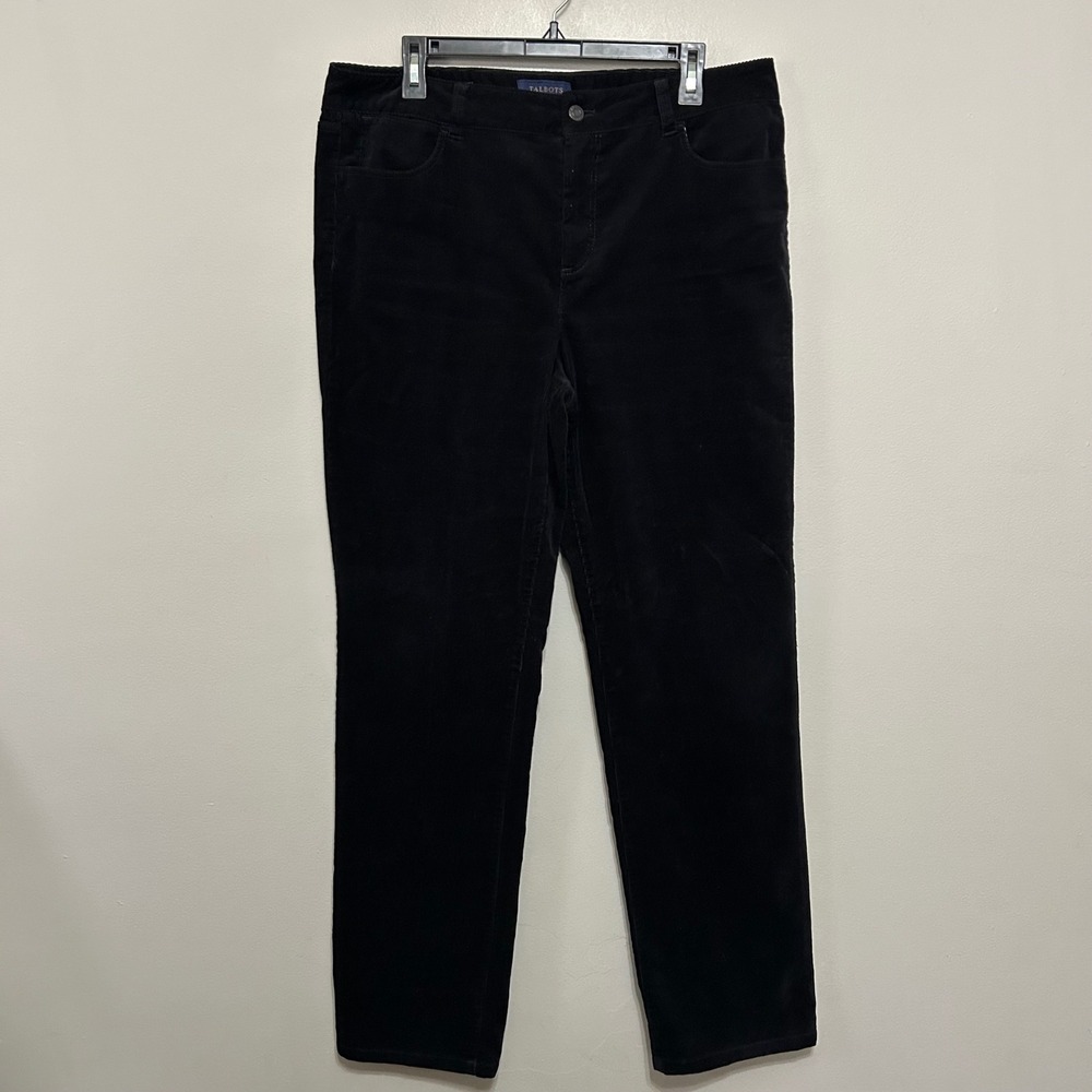 Talbots Women's Pants 14 Black Corduroy Excellent Straight Leg Mid Rise 5-Pocket